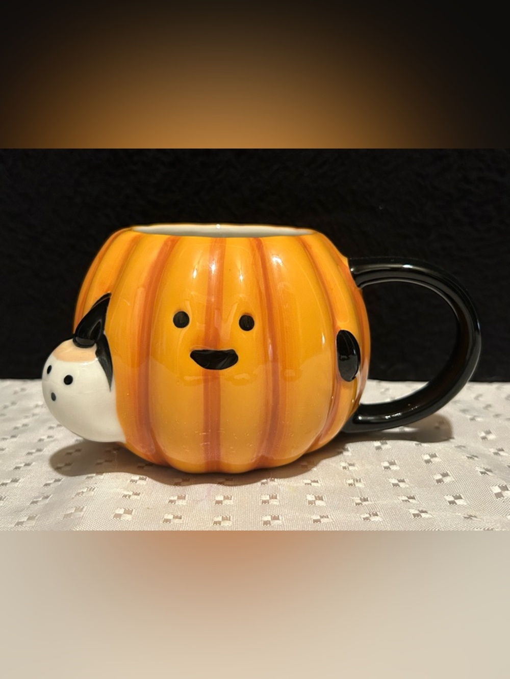 Hyde & Eek Pumpkin Mug w/ Ghost Bag 15 oz Stoneware Halloween 2024 Figure
